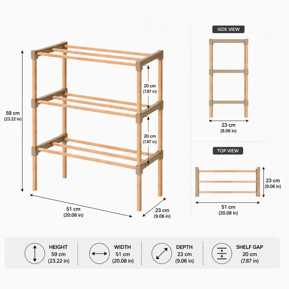 Three tier shoe rack dimensions